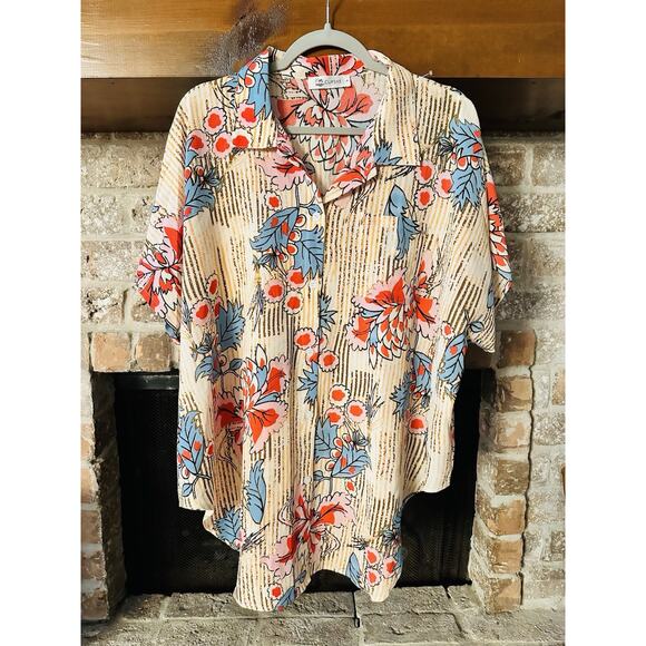 Cupshe Pinstripe Flower Floral Blouse Size Large Women - Picture 1 of 6